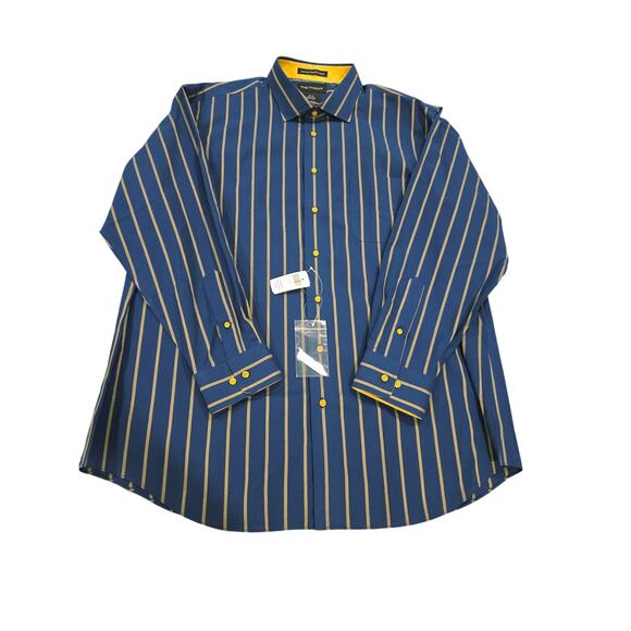 NWT Paul Fredrick Tailor Fit LS Dress Shirt Navy/Gold Neck: 18 - Picture 1 of 6